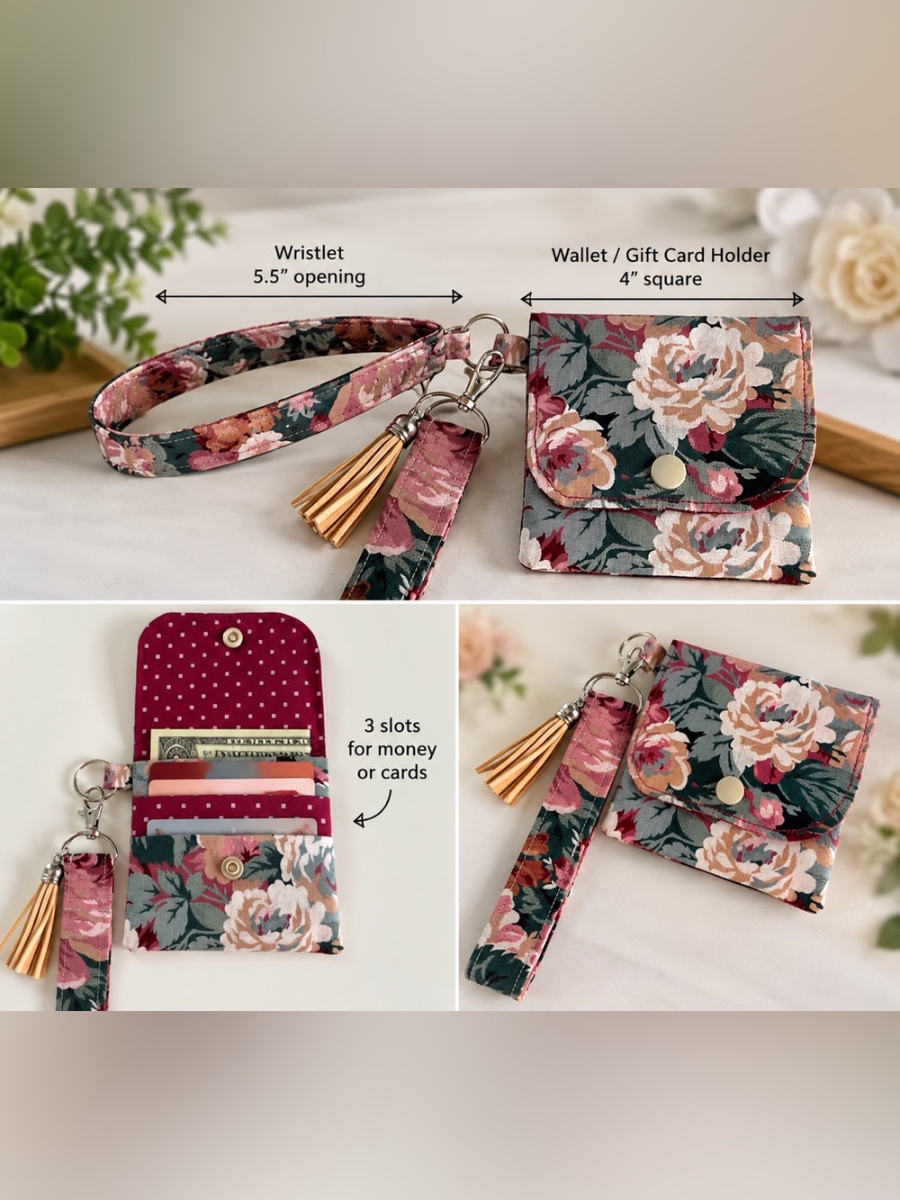Handcrafted Wristlet with Matching Gift Card/Money Holder – 11 Patterns